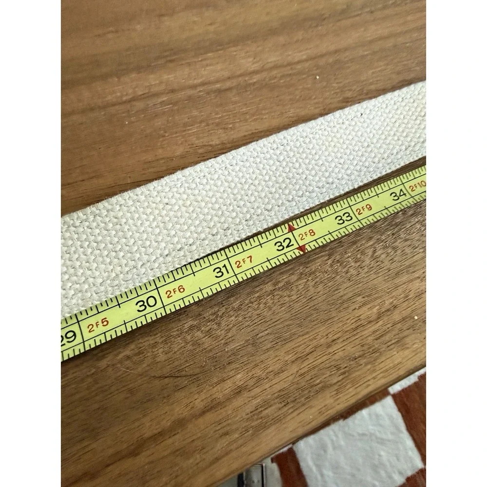 VTG Woven Ribbon Belt Lighthouse Pine Trees Cream Canvas Brass Buckle 36